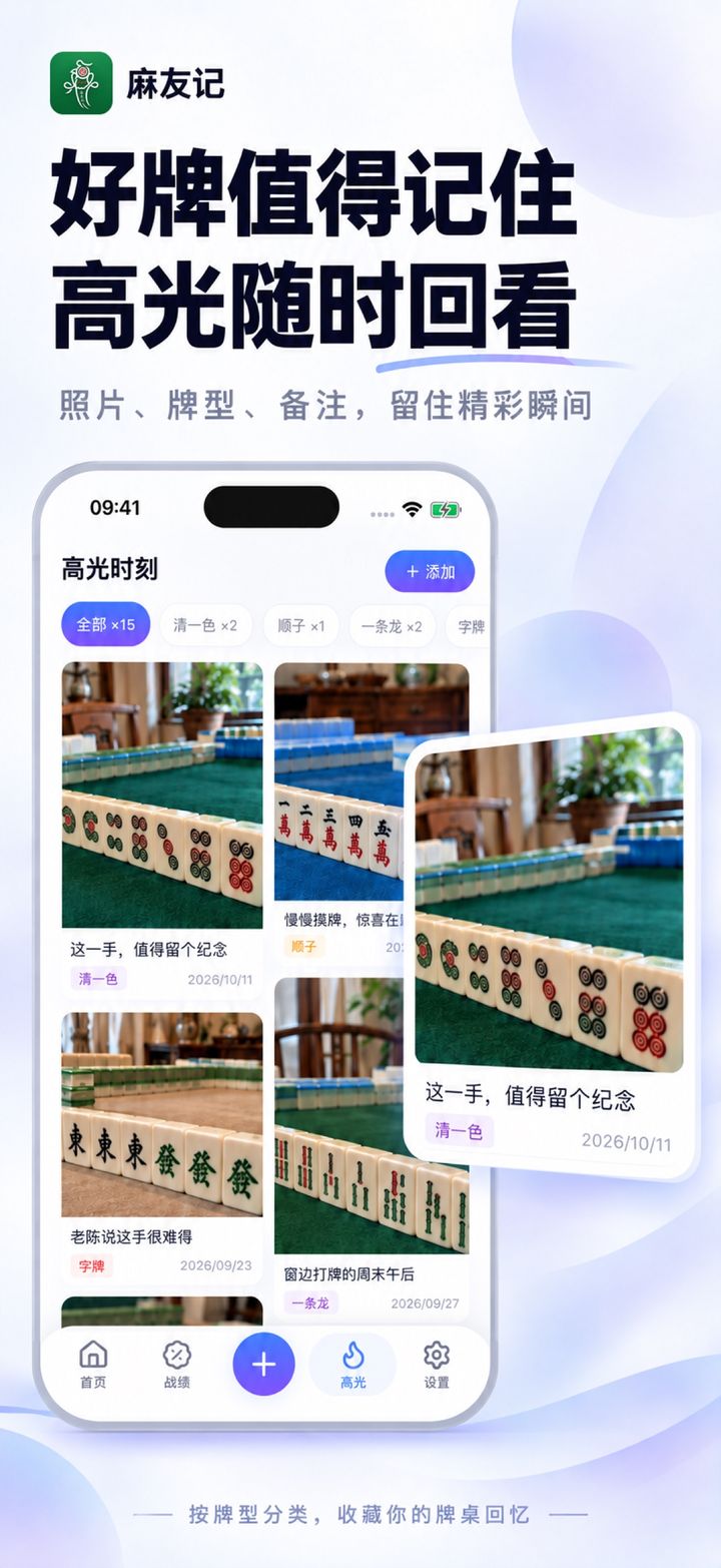 麻友记高光时刻:照片与牌型标签记录精彩瞬间